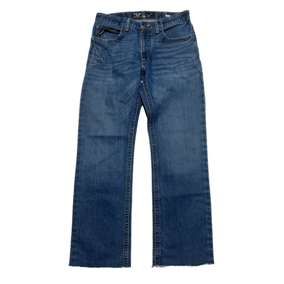Ariat M4 Rebar Relaxed Boot Jeans Mens 32 X 32 Medium Wash Western Frayed Denim - Picture 1 of 9